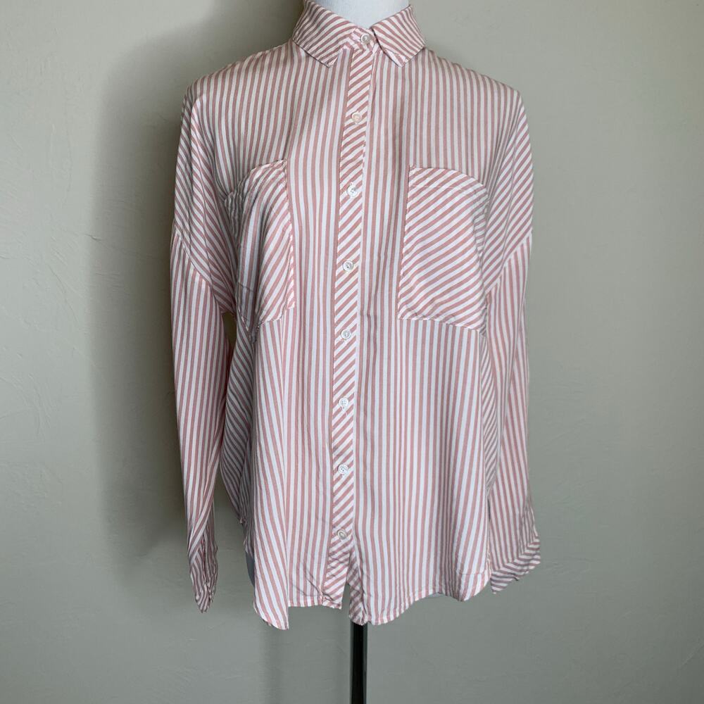 1 State Striped Open Back Button Up Shirt Sz XS